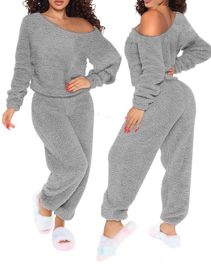 Long Sleeve Hooded Trousers Plush Homewear Pajamas Jumpsuit XH8021O