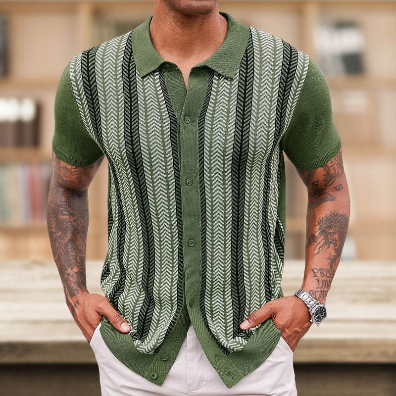 Men's Casual Striped Jacquard Sweater Green