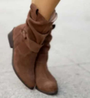 Large Size Short Boots European And American Style Round Toe Metal Red Brown