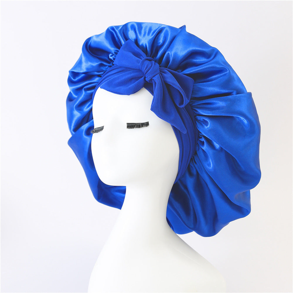 New Silk Bonnet For Sleeping Women Satin Bonnet Hair Bonnet Night Sleep Cap Scarf Wrap For Curly Hair With Tie Band For Curly Hair Sapphire Blue