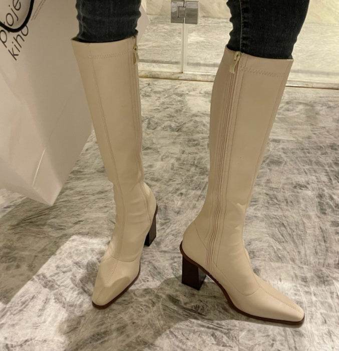 New Small Square Head Knight Boots Daily Net Red Match