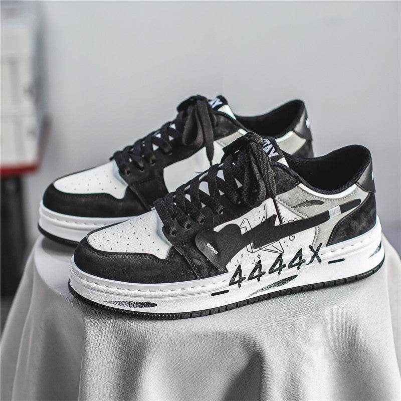 Distressed Graffiti Skateboard Shoes Men's Sneakers White Black