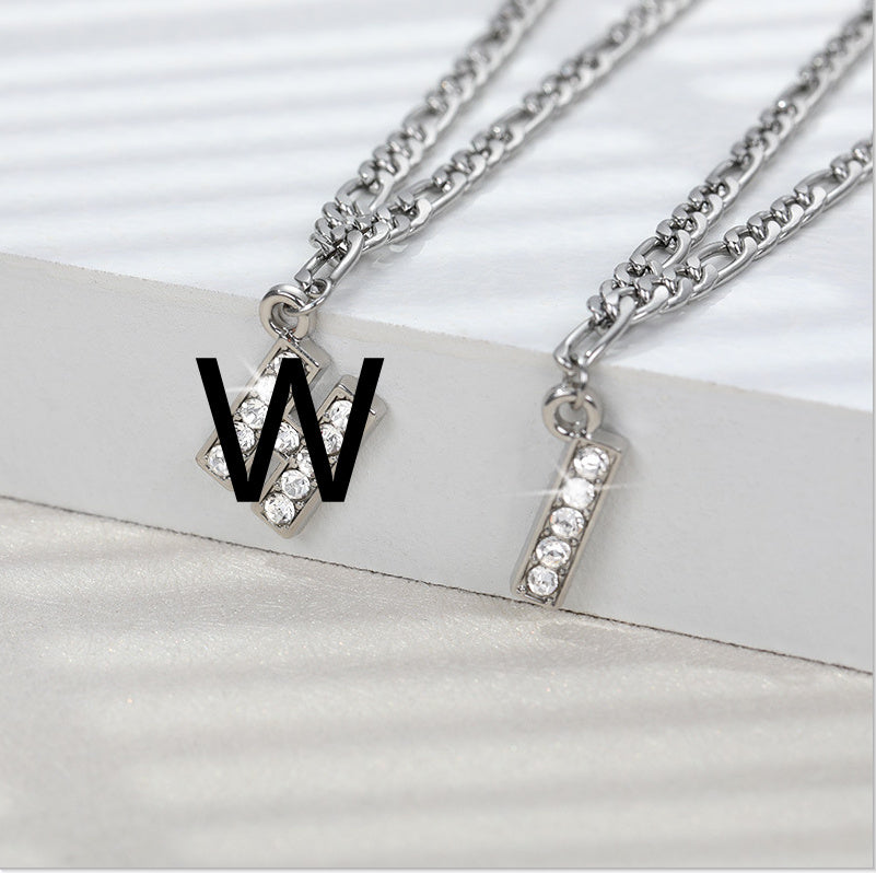 English Alphabet Stainless Steel Zircon All-match Anklet Silver W