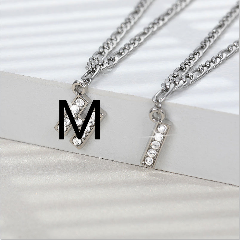 English Alphabet Stainless Steel Zircon All-match Anklet Silver M
