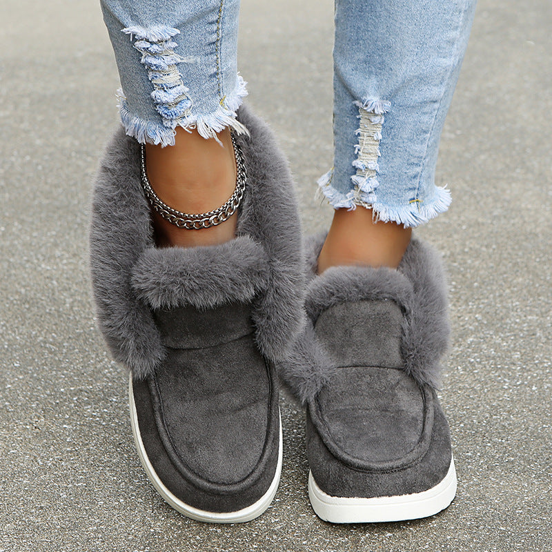 Snow Boots Warm Winter Shoes Plush Fur Ankle Boots Women Grey