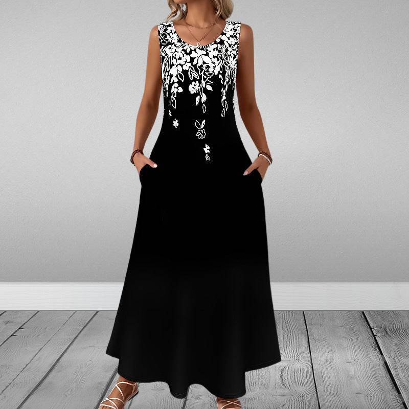 Sleeveless Slim Fit Elegant Printed Pocket Dress