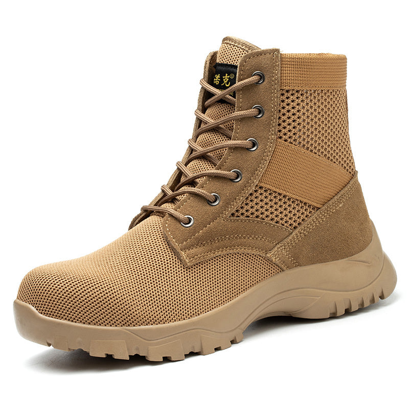 Men's Casual Breathable Anti-smashing Anti-piercing Safety Shoes Camel