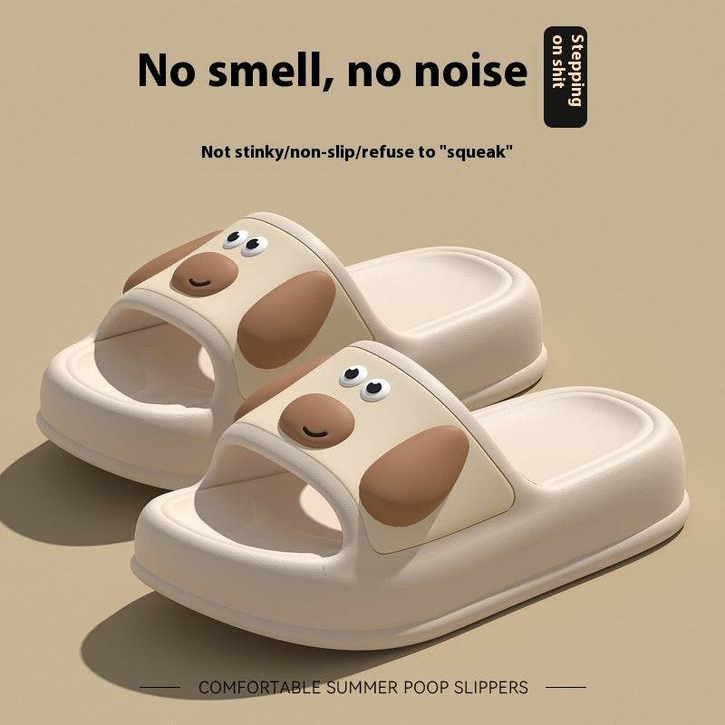 Cute Cartoon Dog Slippers Non-slip Floor Bathroom Slipper Summer Women's House Shoes Khaki Puppy