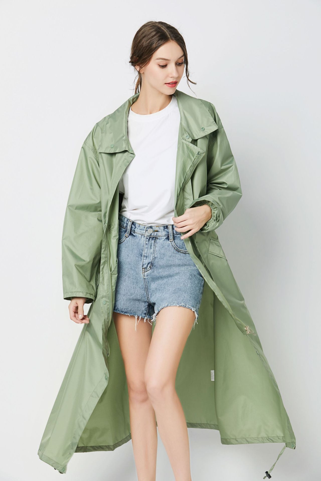 Extended Fashion Lightweight Large Size Sealing Raincoat 17001 Mustard Green
