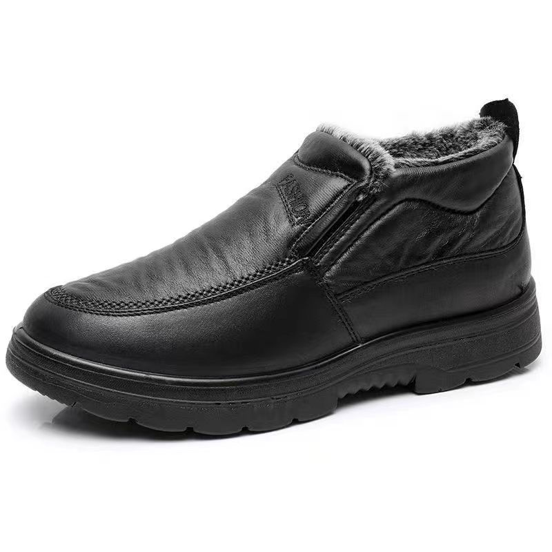 Winter Middle-aged And Elderly Thickened Non-slip Waterproof Fleece-lined Cotton Shoes Black