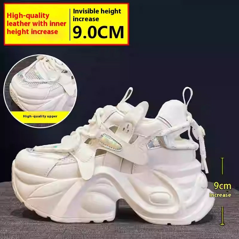 Mesh Surface Hollowed Casual Shoes Height Increasing Women Shoes White silver