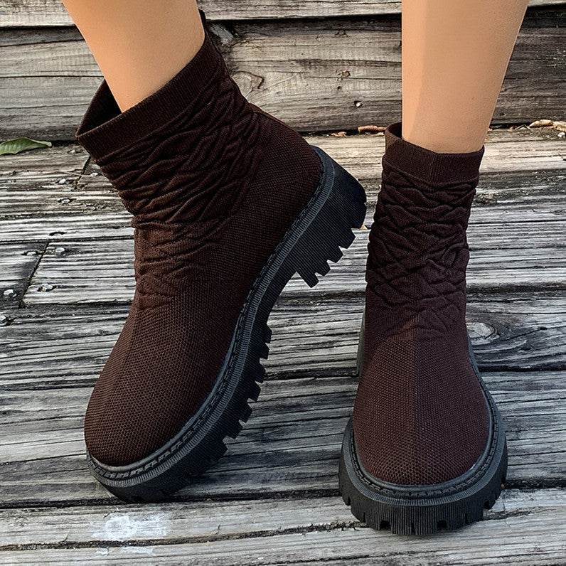 Women's Thick Heel Solid Color Casual And Comfortable Martin Boots