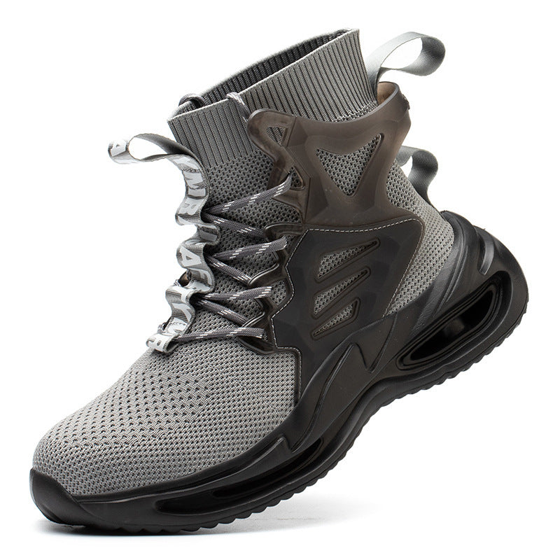 Men's Anti-smash And Anti-puncture Steel Toe High-top Safety Shoes Grey