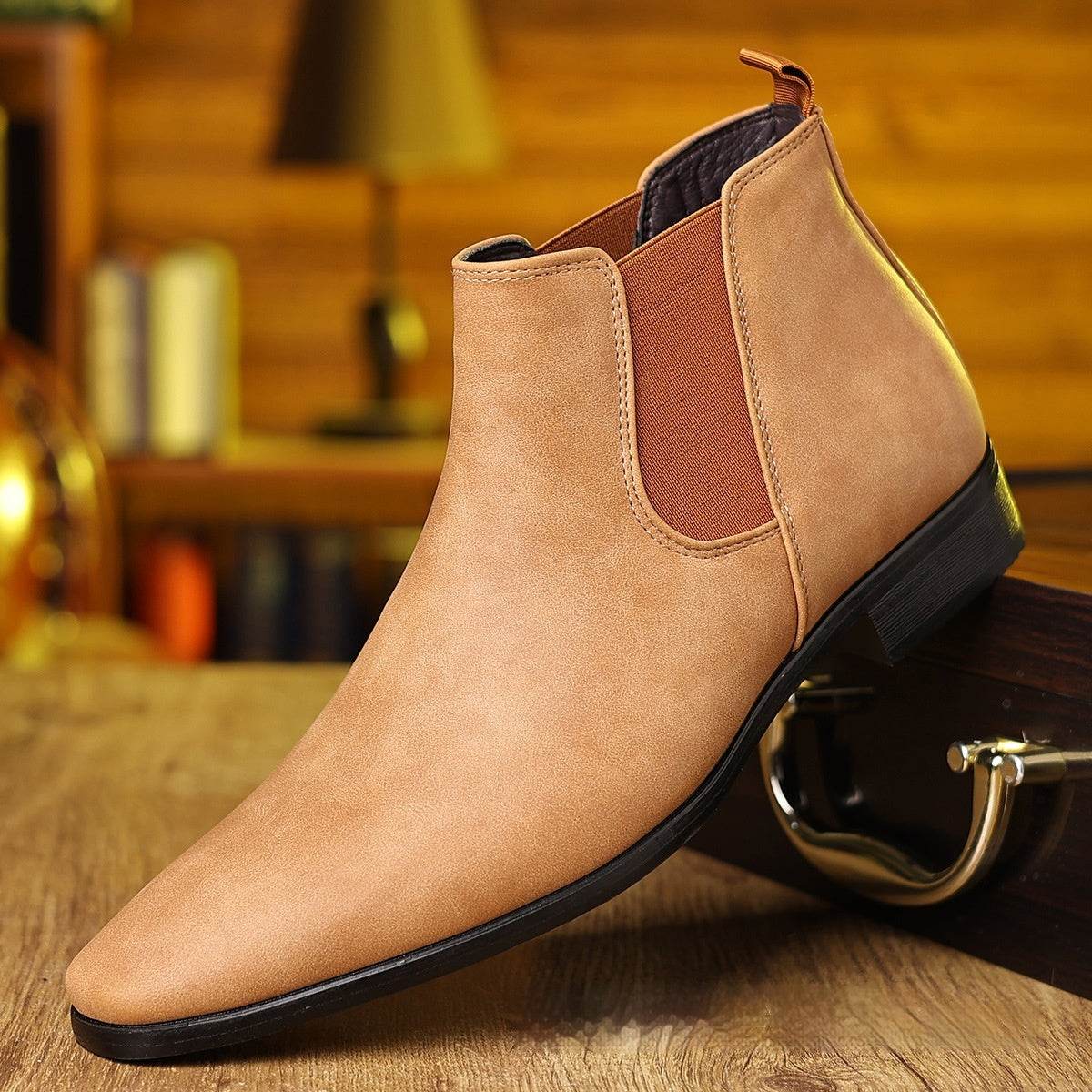 British Style Leather Boots Men's Plus Size Light Brown