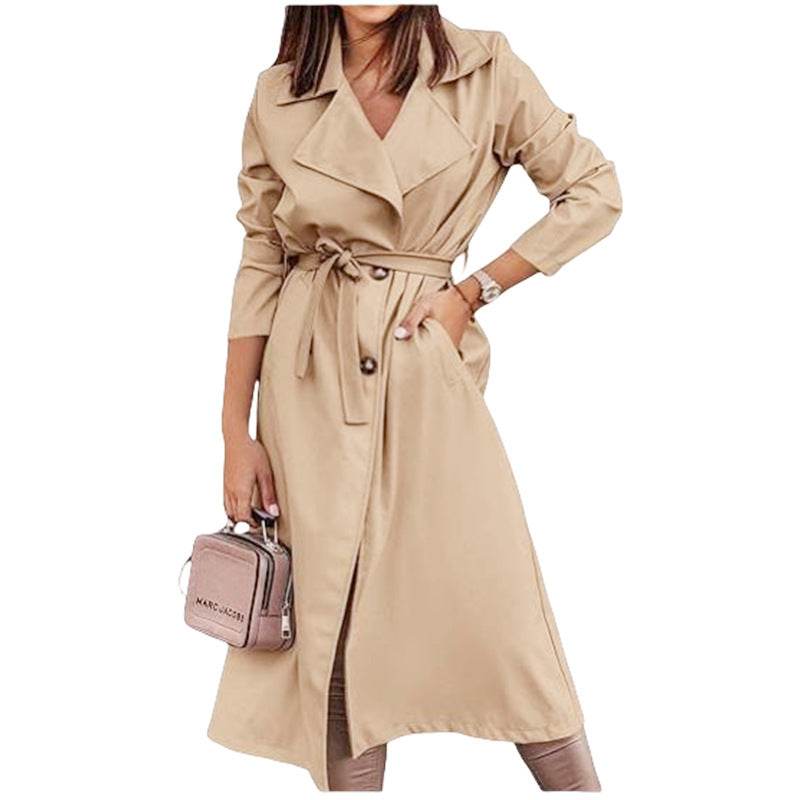 Women's Coat Plus Size Trench Coat Tie-front Top Khaki