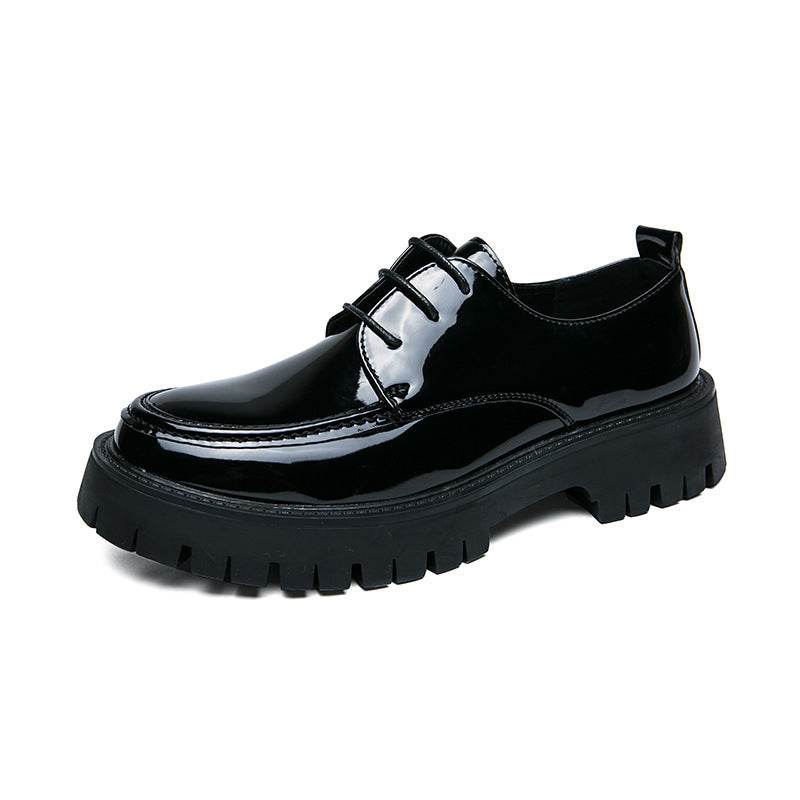 British Casual Lace Up Hair Stylist Platform Height Increasing Low Top Work Shoes Bright Surface