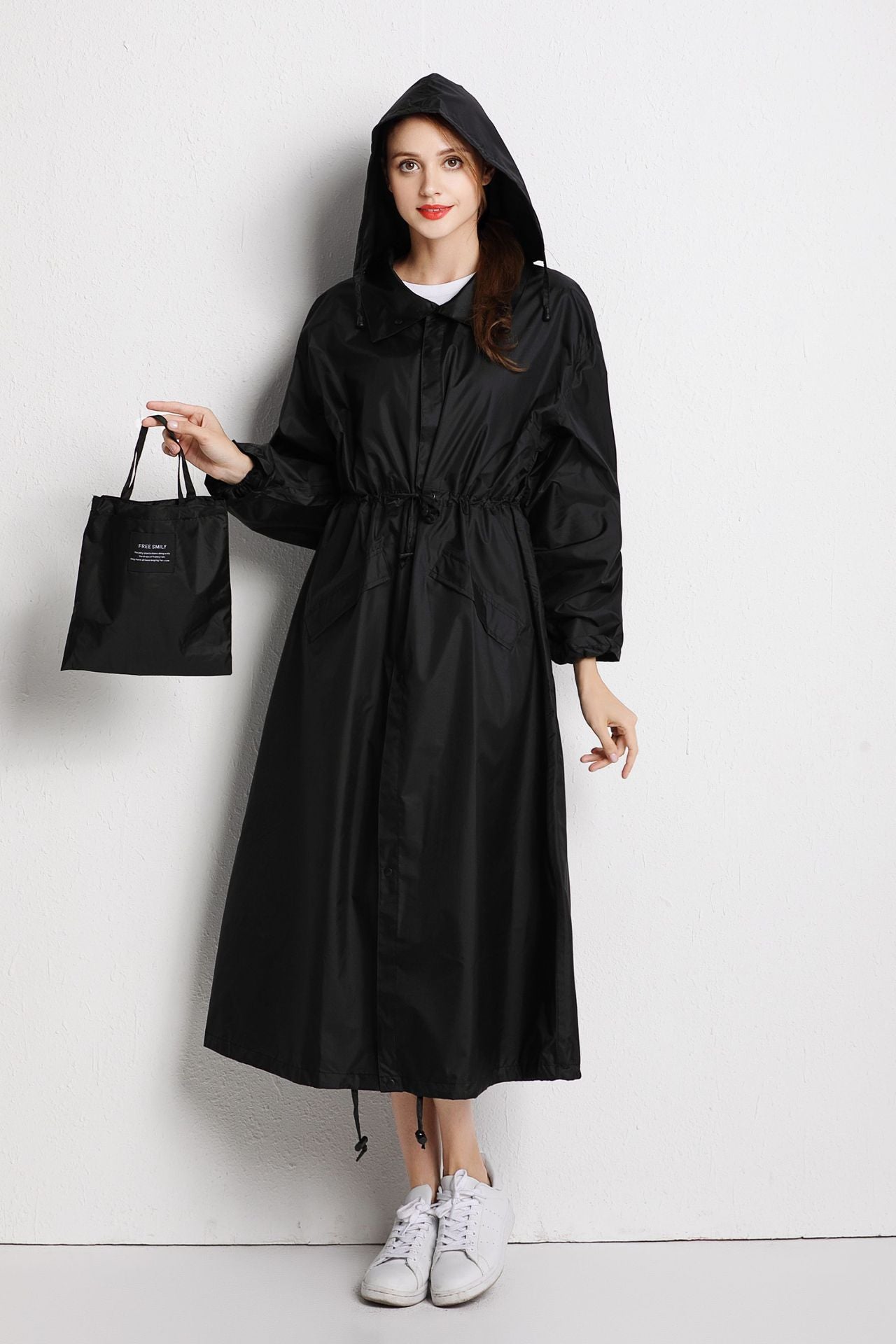 Extended Fashion Lightweight Large Size Sealing Raincoat 17001 Black