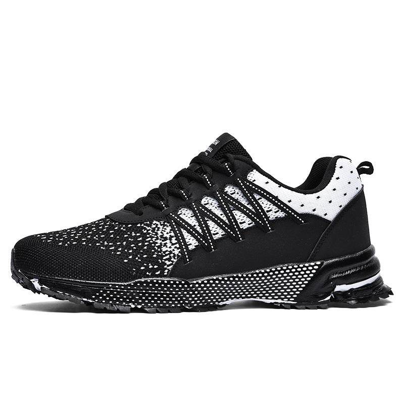 Casual Breathable Fly Woven Mesh Sneakers Black and white