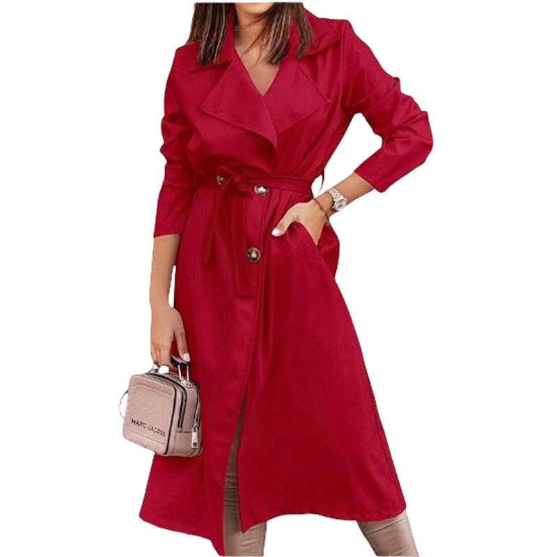 Women's Coat Plus Size Trench Coat Tie-front Top Wine Red