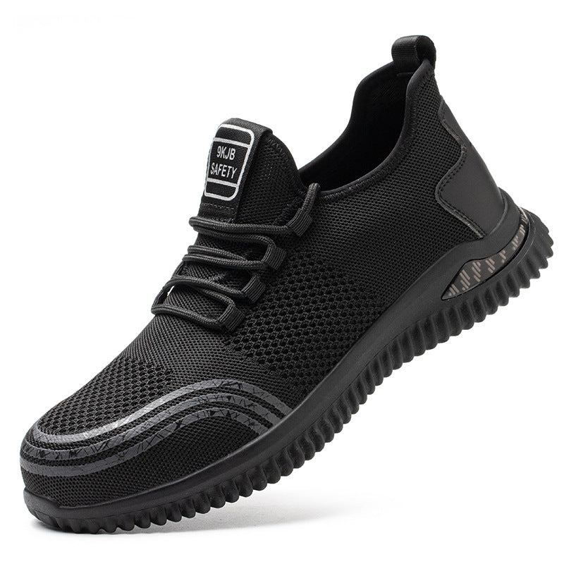 Men's Lightweight Breathable Flying Weave Safety Shoes Black