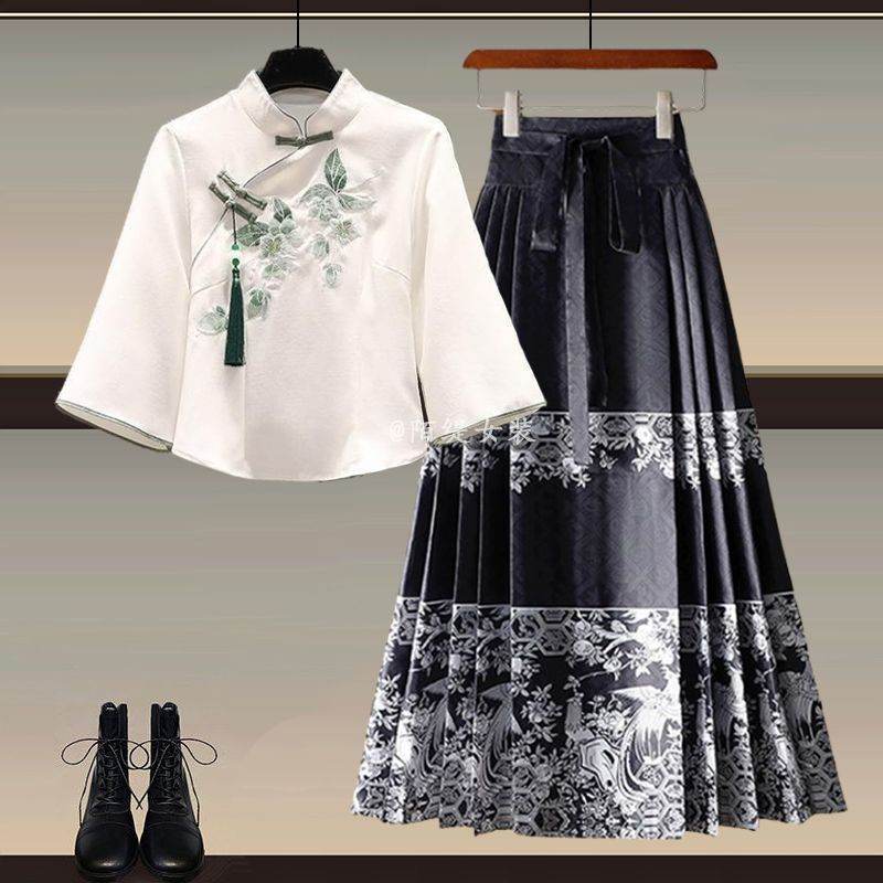 New Chinese Style Wear A Set Of Plus Size Hanfu Horse-face Skirt Two-piece Suit j Set