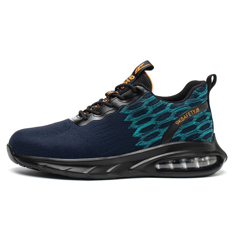 Flying Woven Upper Sweat-wicking And Non Stuffy Foot Safety Shoes Black blue