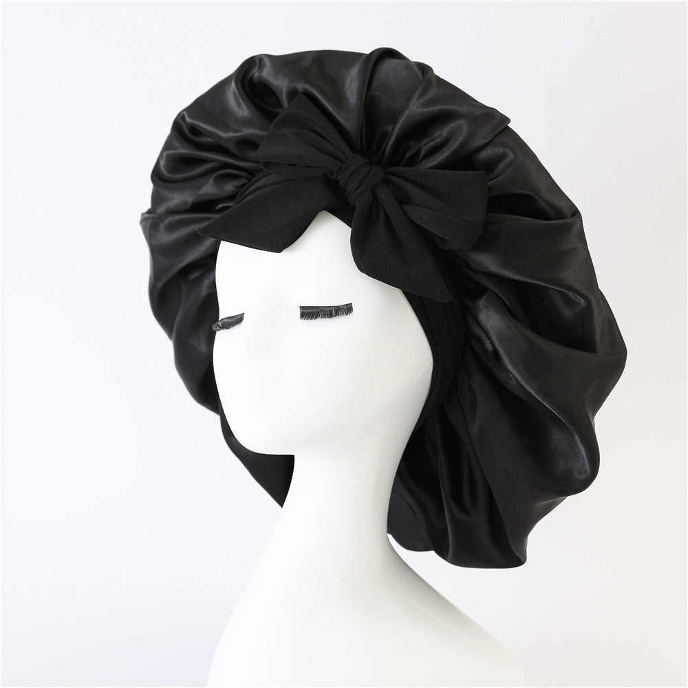New Silk Bonnet For Sleeping Women Satin Bonnet Hair Bonnet Night Sleep Cap Scarf Wrap For Curly Hair With Tie Band For Curly Hair Black
