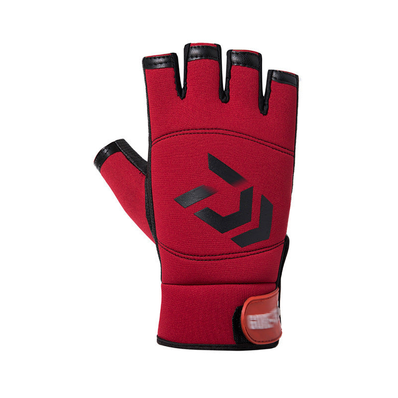 Outdoor Fishing Gloves Windproof Waterproof Fingerless Gloves Short Finger Full Red
