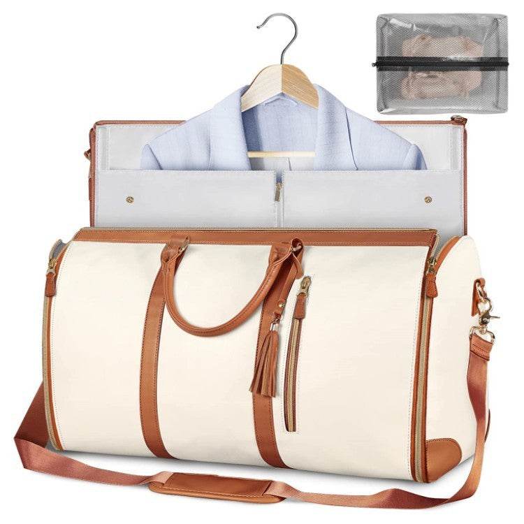 Large Capacity Travel Duffle Bag Women's Handbag Folding Suit Bag Waterproof Clothes Totes Beige