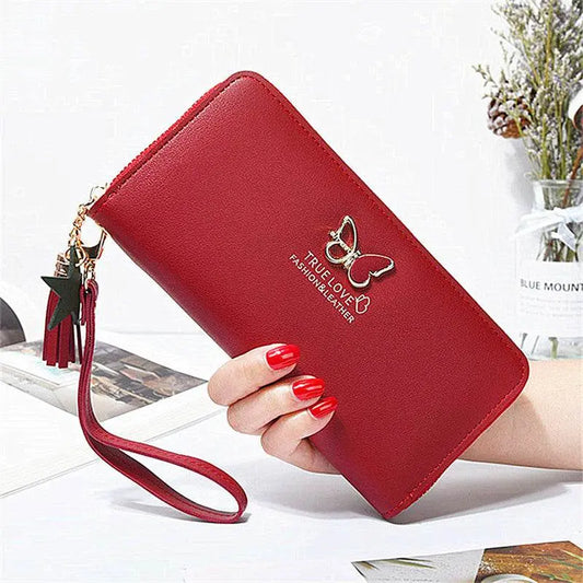 Korean Style Butterfly Hollow Metal Ladies Clutch Wine Red