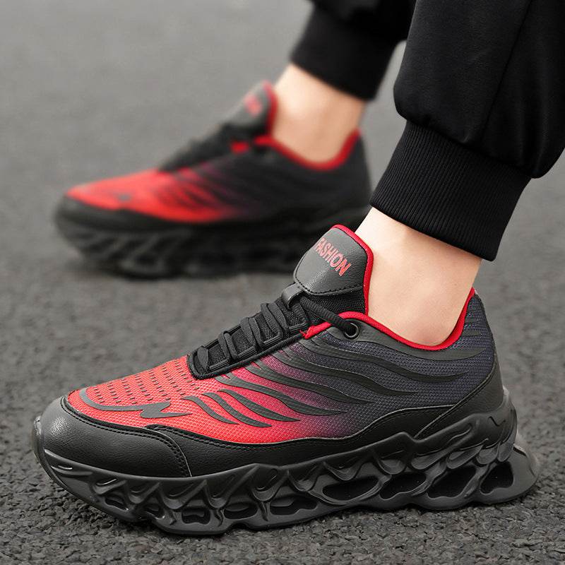 Men's Lace-up Sneakers Thick-soled Daddy Vulcanized Shoes Outdoor Running Sports Casual Shoes Black Red