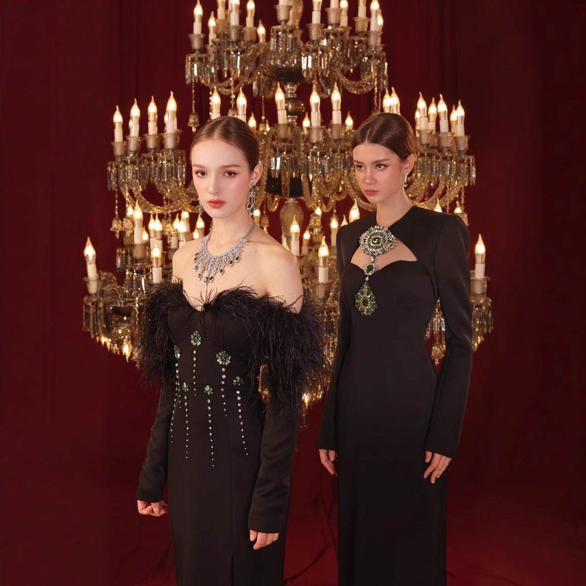 Temperament Long Sleeve Bandage Tight European And American Diamond Dinner Dress