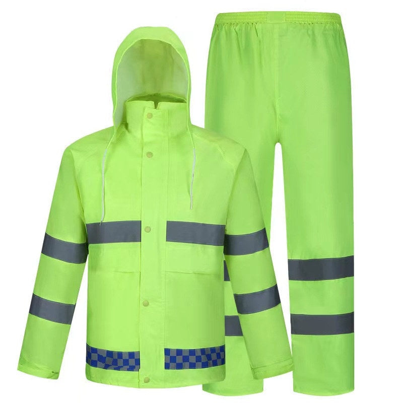 Thickened Oxford Cloth Rainproof Split Raincoat Fluorescent green