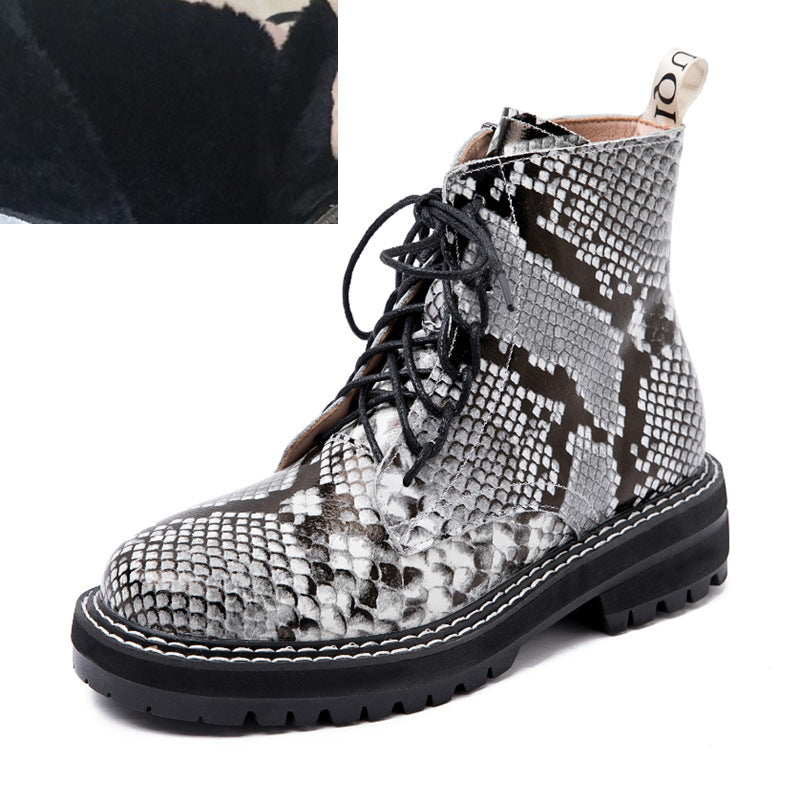 Women's boots with round toe straps Snake plus velvet