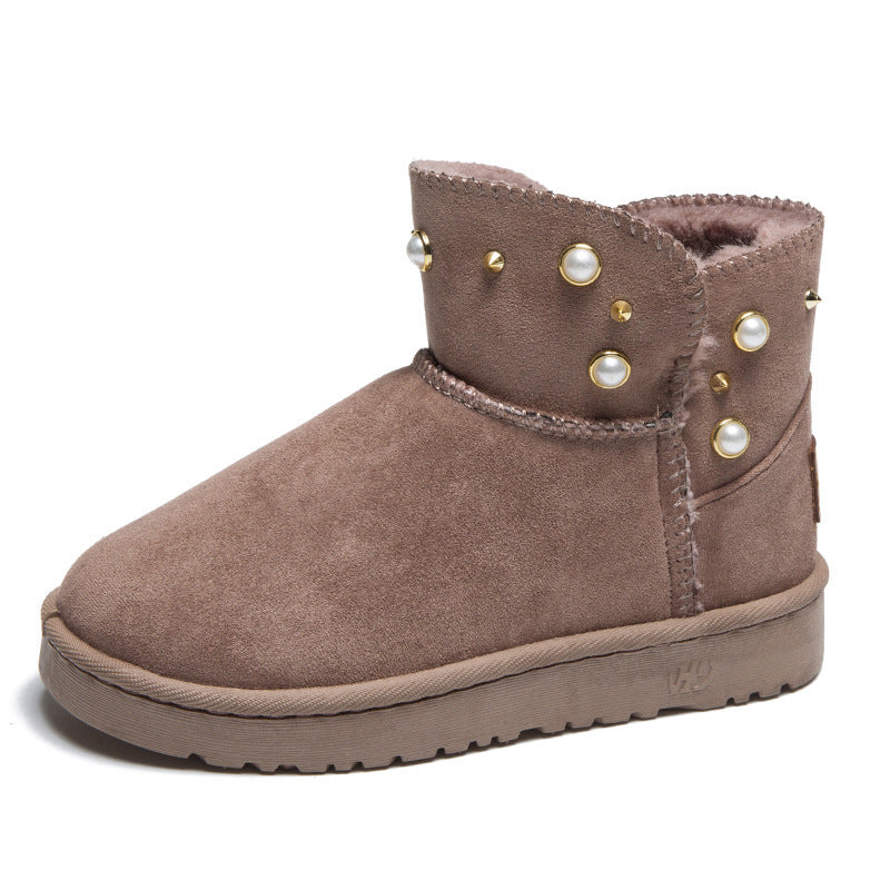 Round toe solid color snow boots Brown