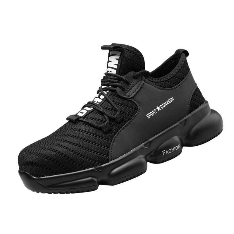 Wholesale Flying Woven Safety Shoes Wear-Resistant Lightweight Soft-Soled Protective Shoes Black Four Seasons