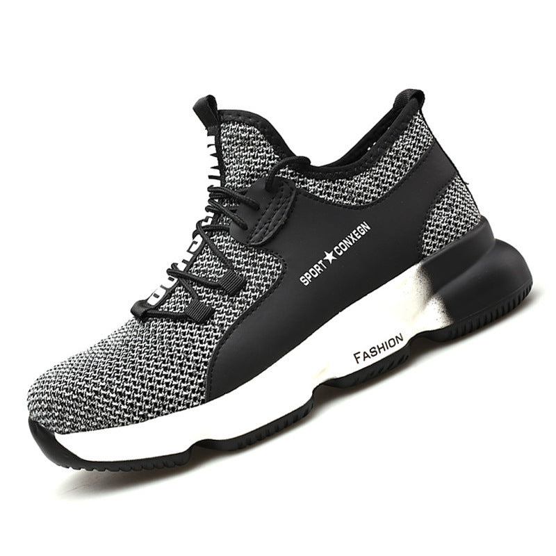 Wholesale Flying Woven Safety Shoes Wear-Resistant Lightweight Soft-Soled Protective Shoes Black tangerine in summer seas
