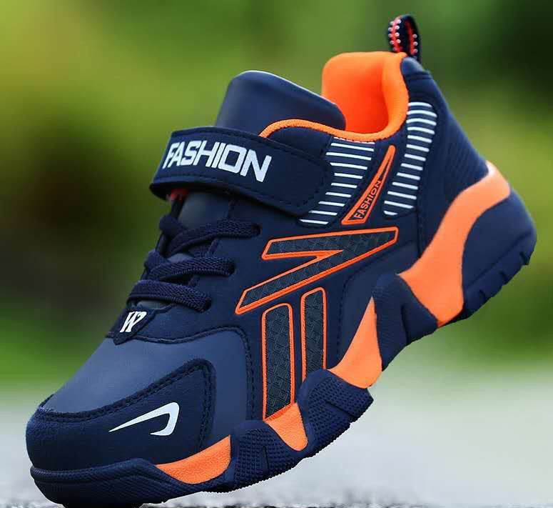 Sport Kids Sneakers Boys Casual Shoes For Children Sneakers Girls Shoes Leather Anti-Slippery Fashion Tenis Infantil Menino Mesh Orange leather