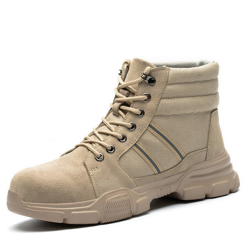 Oxford Cloth Anti-Smashing And Anti-Piercing High-Top Safety Shoes Khaki3