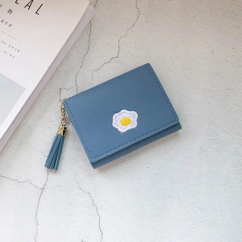 Short Wallet Lady Zipper Wallet Female Student Korean Version Lychee Pattern All-match Coin Purse Card Holder Lake blue