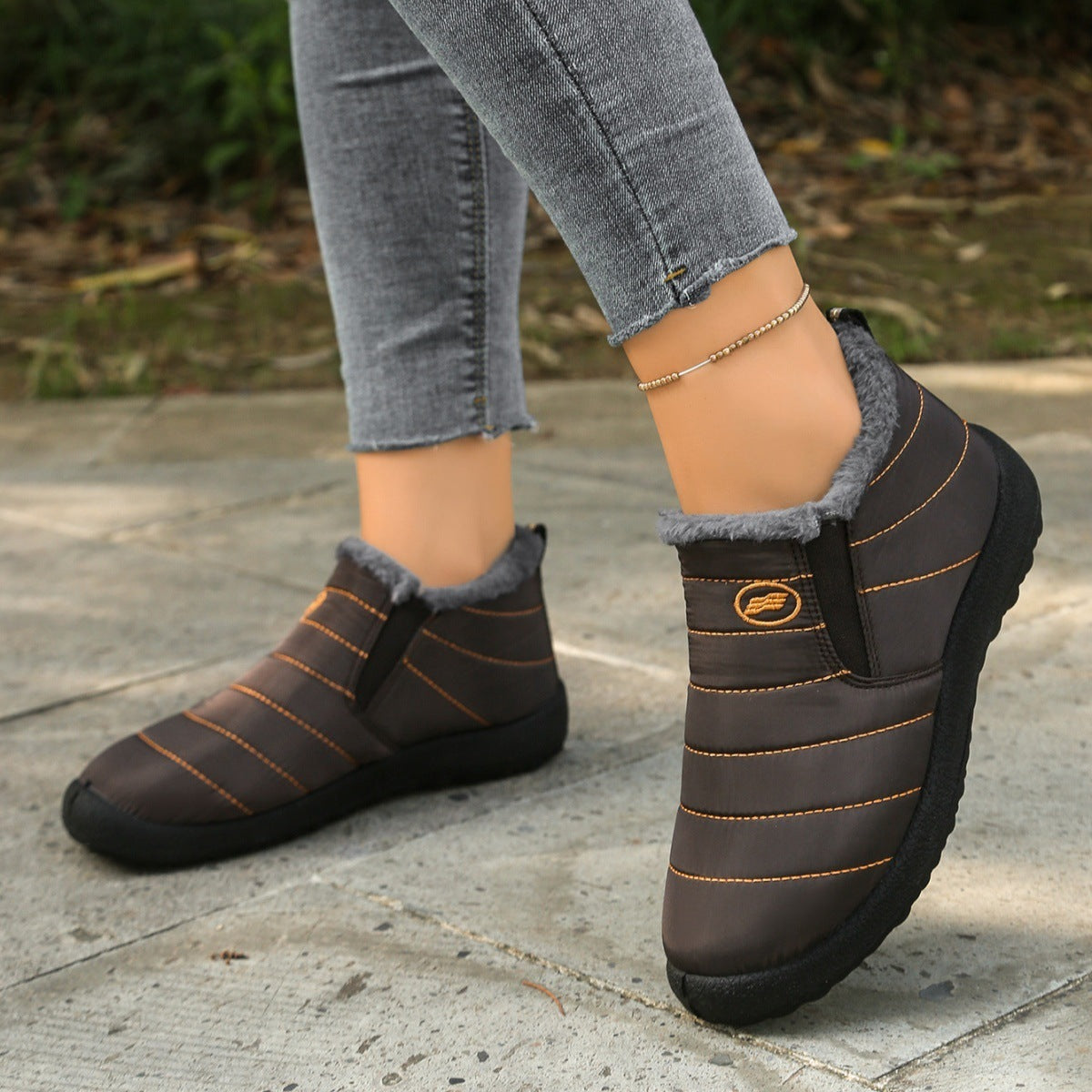 Plus Size Cotton Boots Fleece Lined Padded Warm Keeping Casual Shoes ST888 Dark Brown