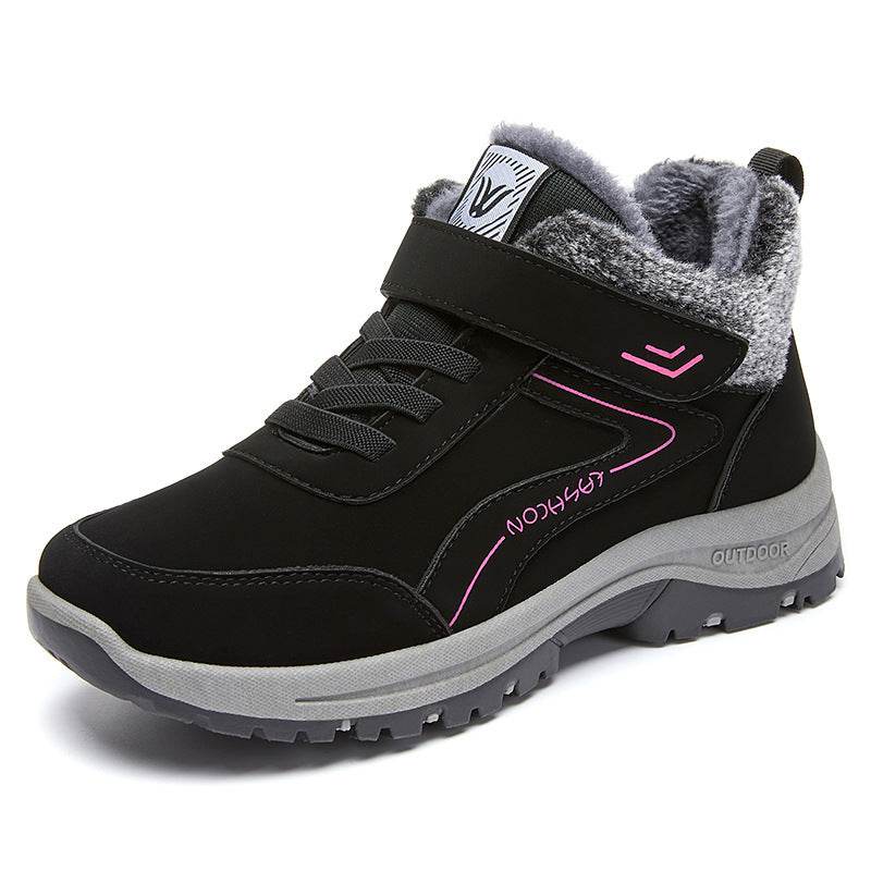 Winter New Fleece-lined Thickened Women's Short Leather Boots Black Red