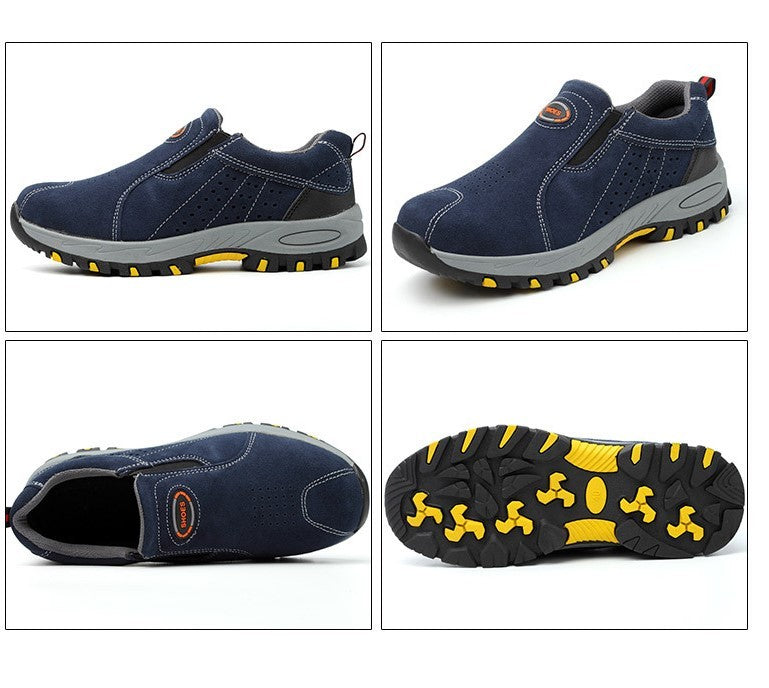 One-legged anti-smashing anti-piercing steel toe caps shoes Breathable and wear-resistant safety shoes anti-splashing hot welding shoes 119 blue