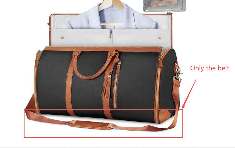 Large Capacity Travel Duffle Bag Women's Handbag Folding Suit Bag Waterproof Clothes Totes Black brown belt