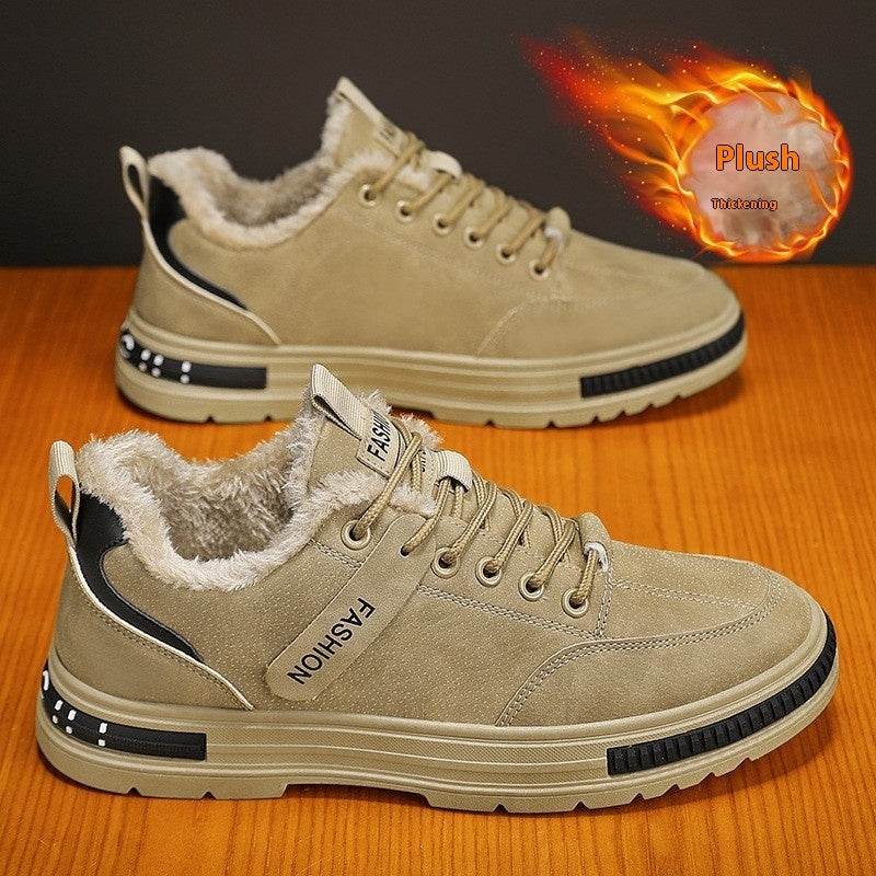 New Autumn Wear-resistant Labor Protection Men's Shoes Non-slip All-matching Khaki With Velvet Lining