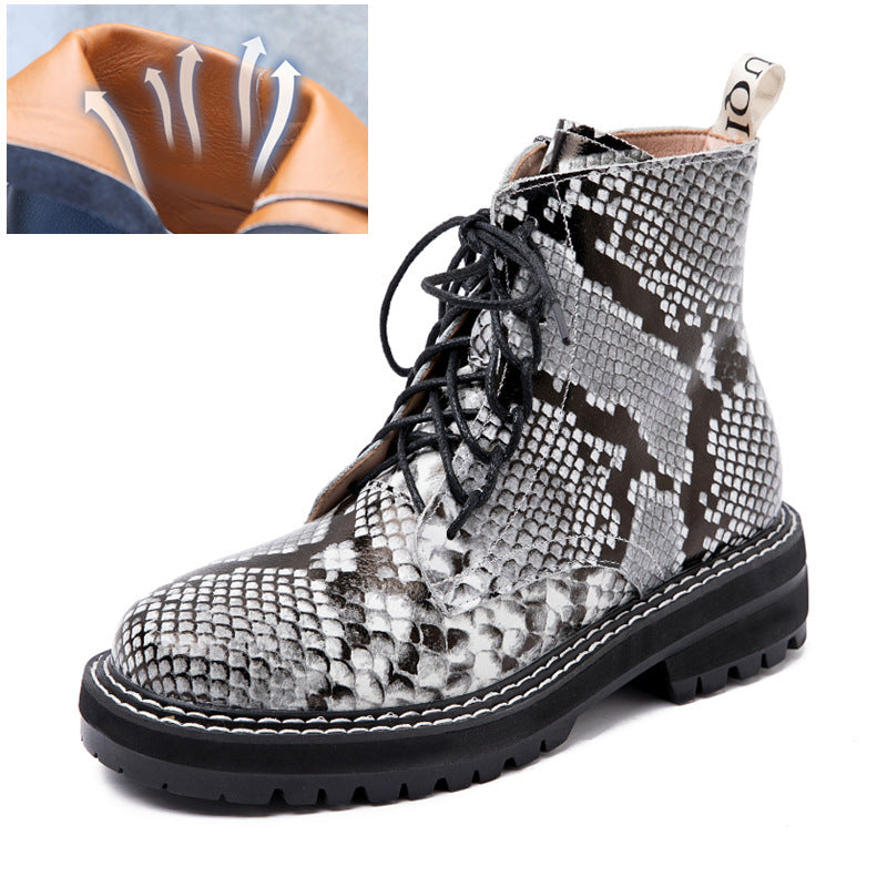 Women's boots with round toe straps Snake pattern