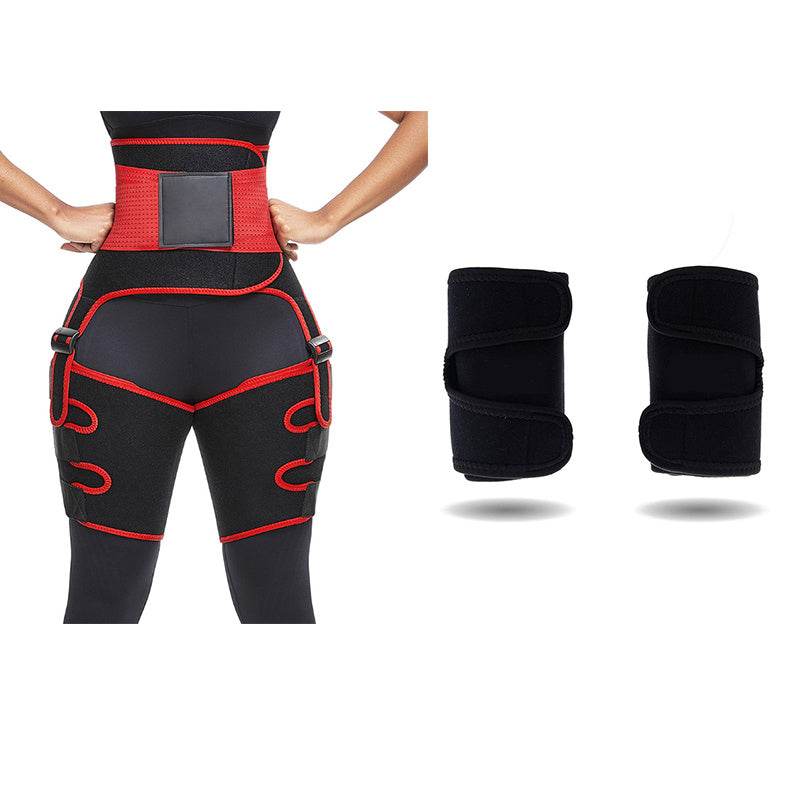 Sports Waist Belt Adjustable One-piece Girdle Leg Straps Red set