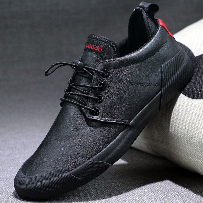 Fashion men shoes lace-up leather casual shoes Black