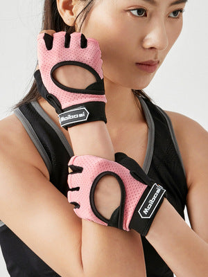 Weightlifting gloves breathable Black pink