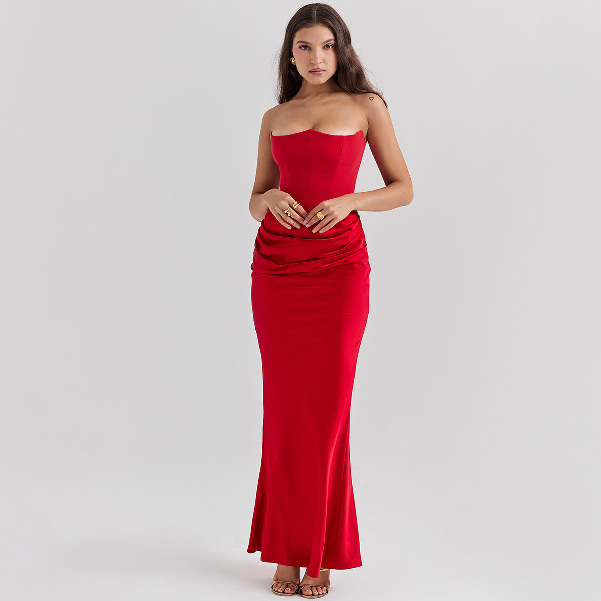 Slim Tube Top Long Dress Sexy Fashion Bandeau Backless Party Evening Dresses For Women Clothing Red
